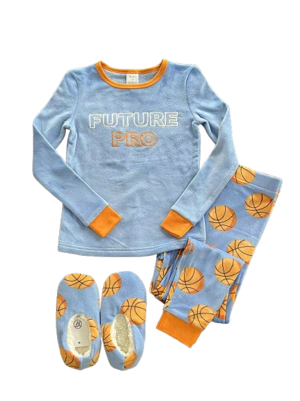 3 Piece Set Long Sleeve Pajama with Bonus Cozy Slipper For Boy