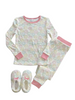 3 Piece Set Long Sleeve Pajama with Bonus Cozy Slipper