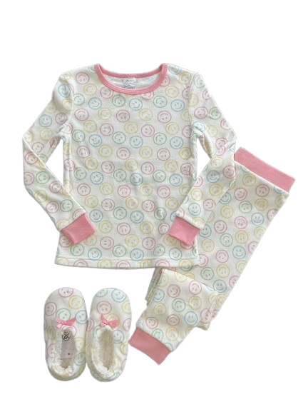 3 Piece Set Long Sleeve Pajama with Bonus Cozy Slipper