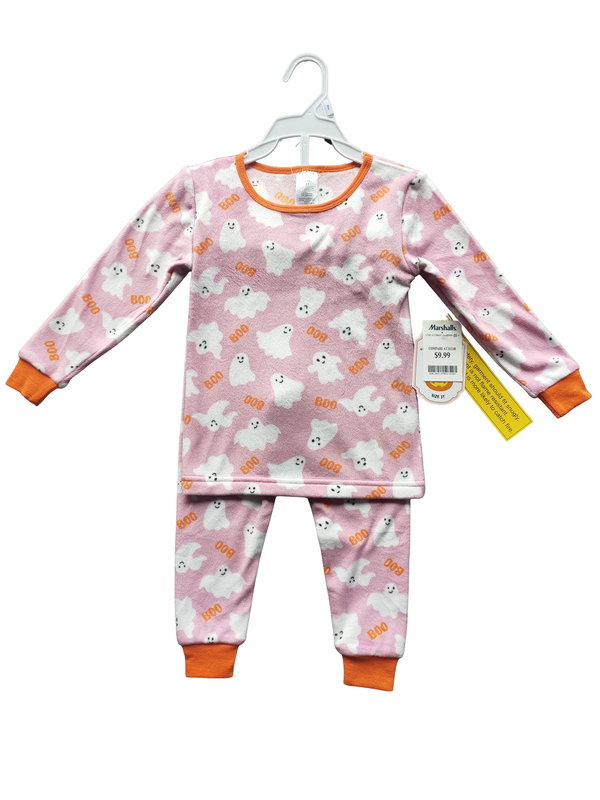 Cute Pink Ghost Aop 2PC VELOUR PJ SET for HALLOWEEN Festival.Made in Warm Velour fabric.