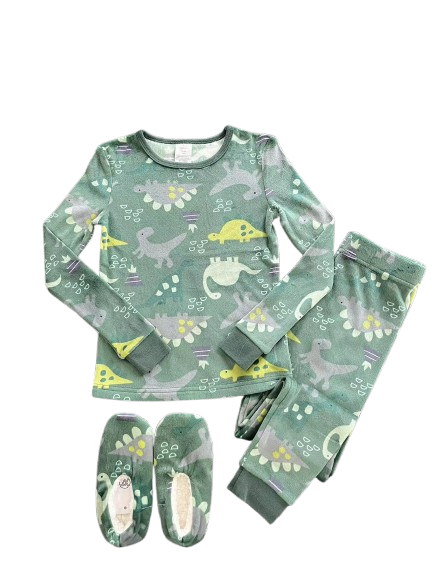 3 Piece Set Long Sleeve Pajama with Bonus Cozy Slipper For Boy