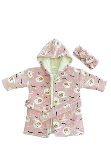 Girl's Pink Night Robe With Hooded And Headband