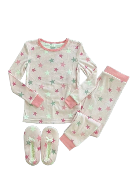 3 Piece Set Long Sleeve Pajama with Bonus Cozy Slipper