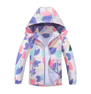 Elephant Print Waterproof Girls Windbreaker Jackets